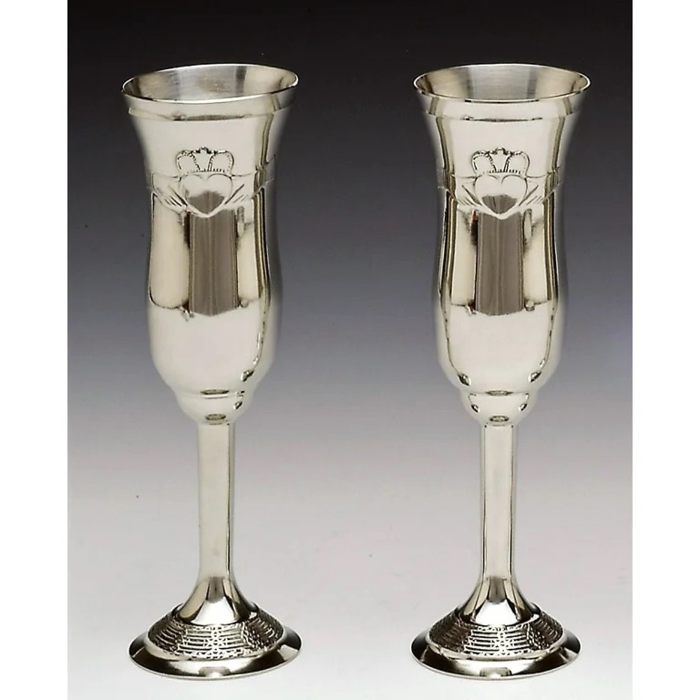 Mullingar Pewter Claddagh Champagne Flutes Set of 2 | Irish Wedding Toast